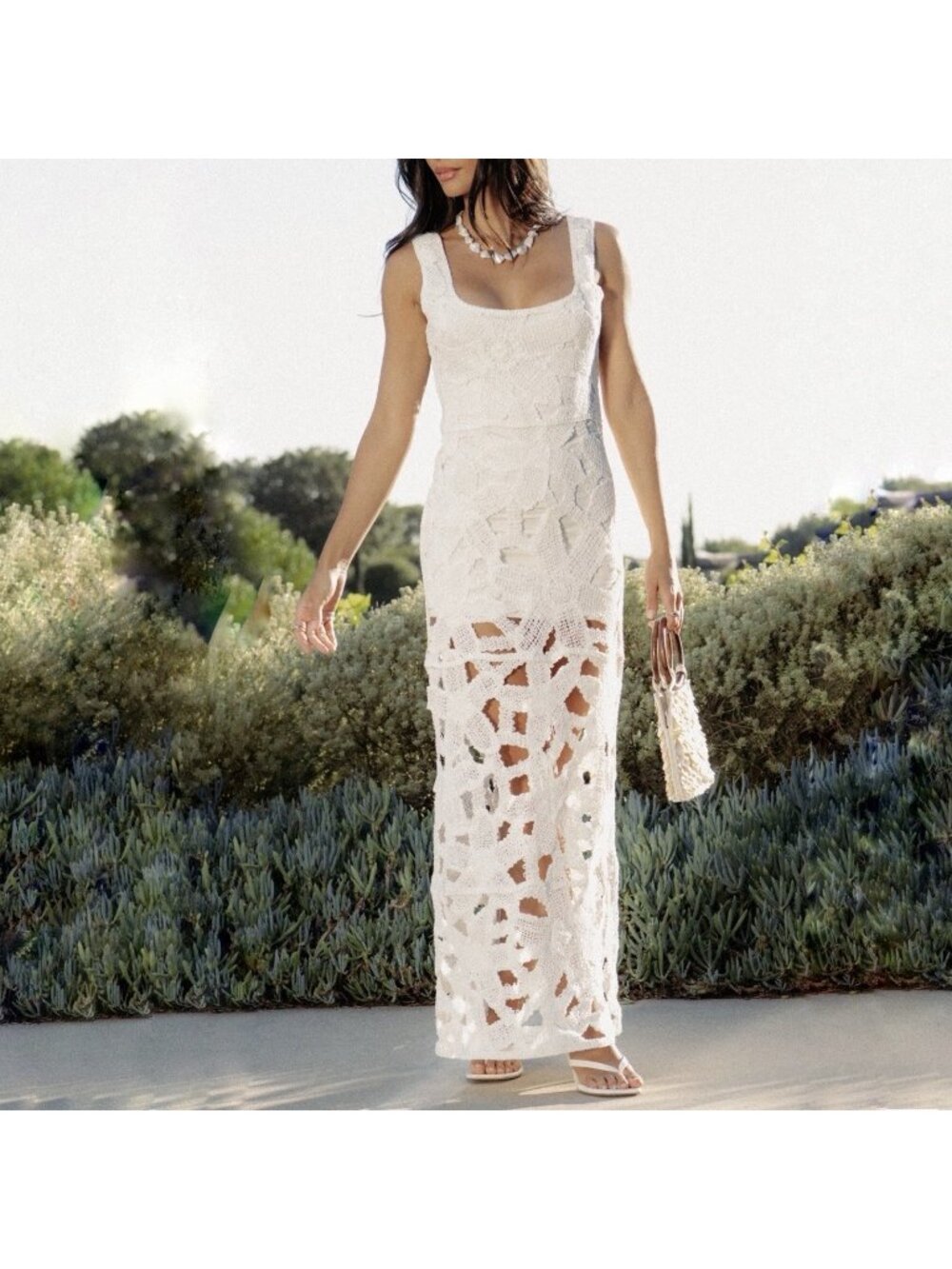 Show Me Your Mumu Lani Maxi Dress White Floral Bloom Crochet Sleeveless Sz Small